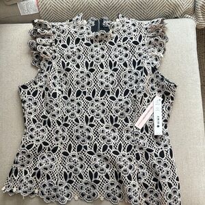 Aqua Black and Cream Floral Lace Blouse